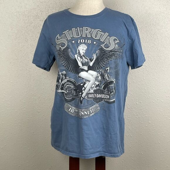 EUC Harley-Davidson Womens Blue 2018 Sturgis 78th Annual Short Sleeve Shirt M - Picture 1 of 6